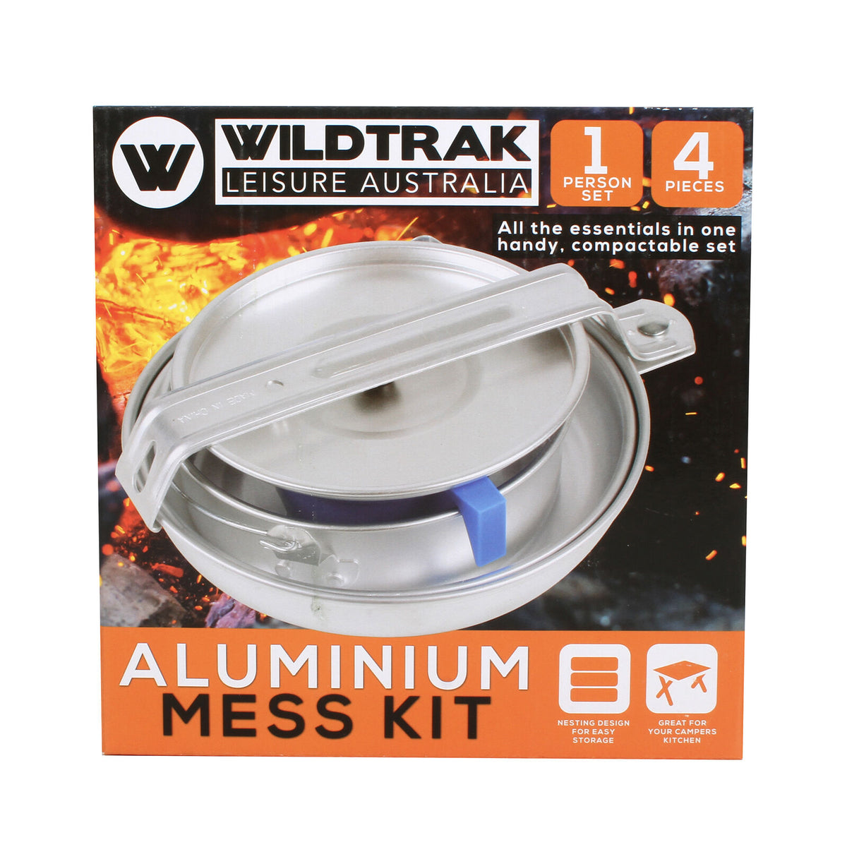 4pc Wildtrak Aluminium 1-Person Mess Kit Pot/Pan/Cup - Silver