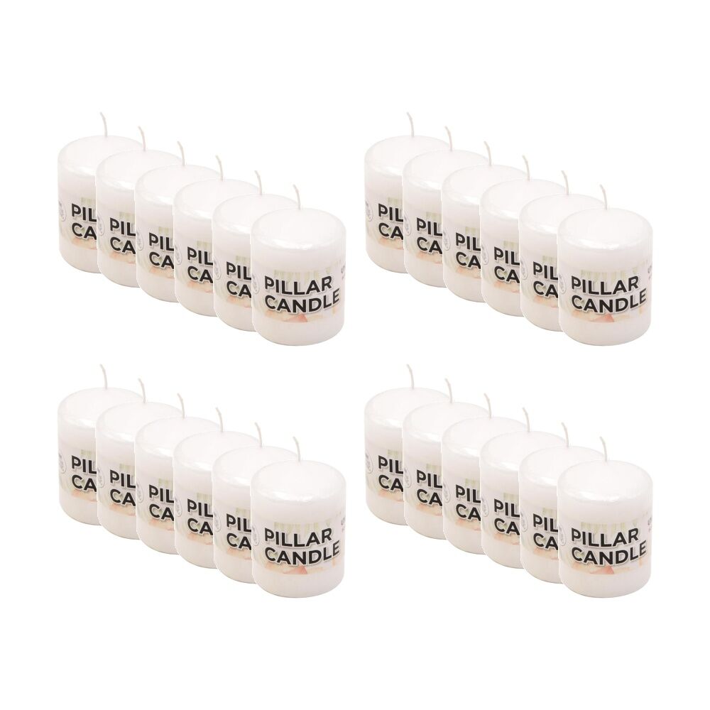 24PK Divine Living Wax Pillar Church Decorative Candle 6x8cm White