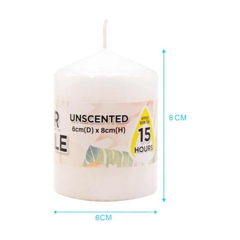 24PK Divine Living Wax Pillar Church Decorative Candle 6x8cm White