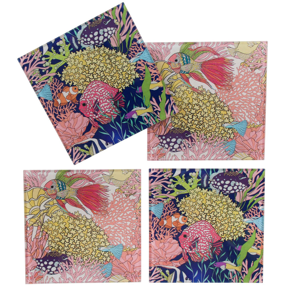 3PK 4pc LVD Reef Crab Glass Coaster Mat Square 17x12cm