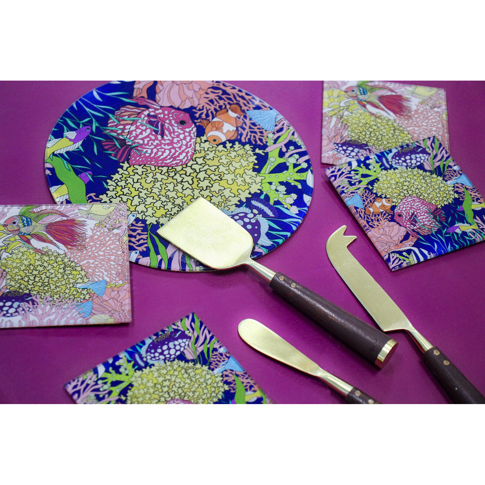 3PK 4pc LVD Reef Crab Glass Coaster Mat Square 17x12cm