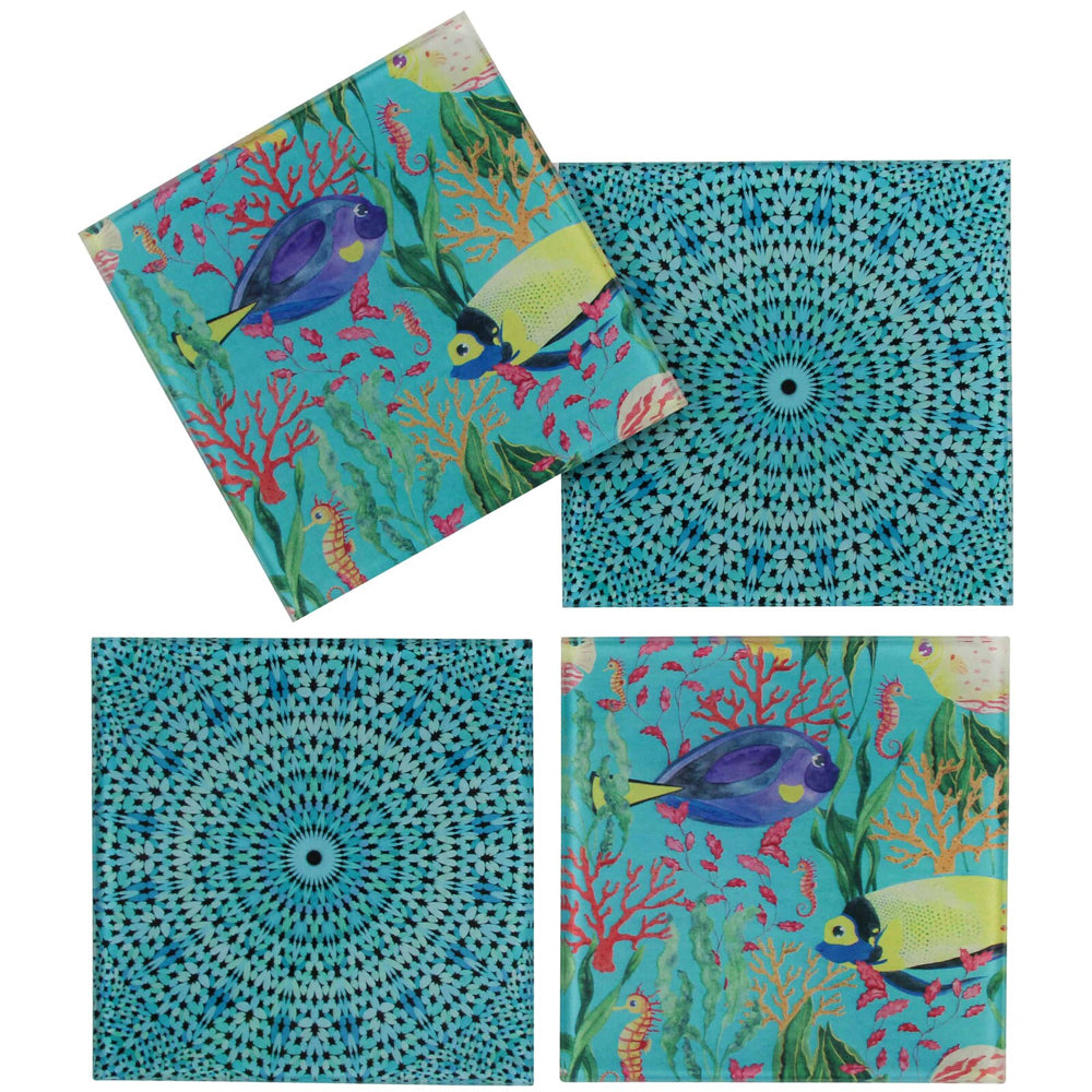 3PK 4pc LVD Aquarium Glass Coaster Mat Pad Square 17x12cm