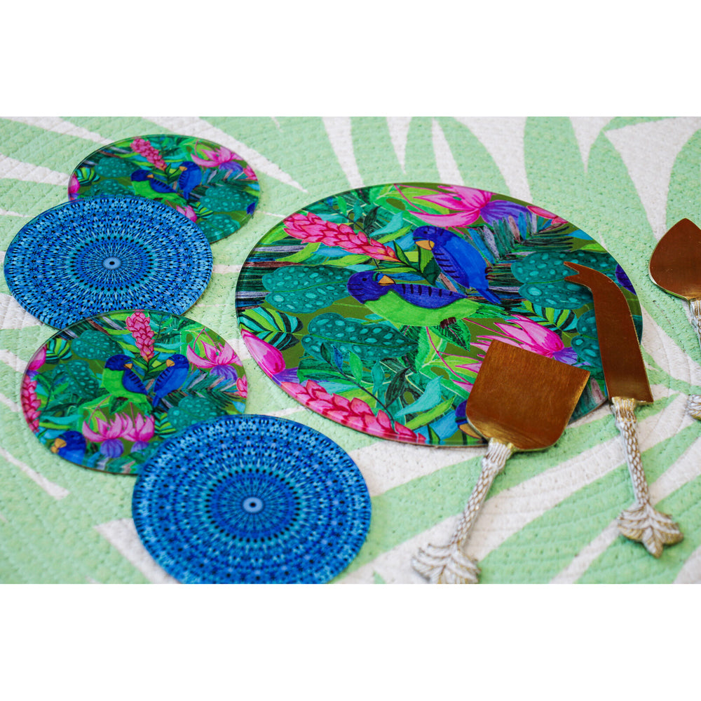 3PK 4pc LVD Rio Glass Coaster Mat Drink Pad Round 17x12cm