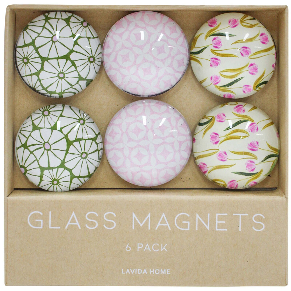 6pc LVD Dutch Tulip Glass 11.5cm Fridge Magnet Home Decor Round Set
