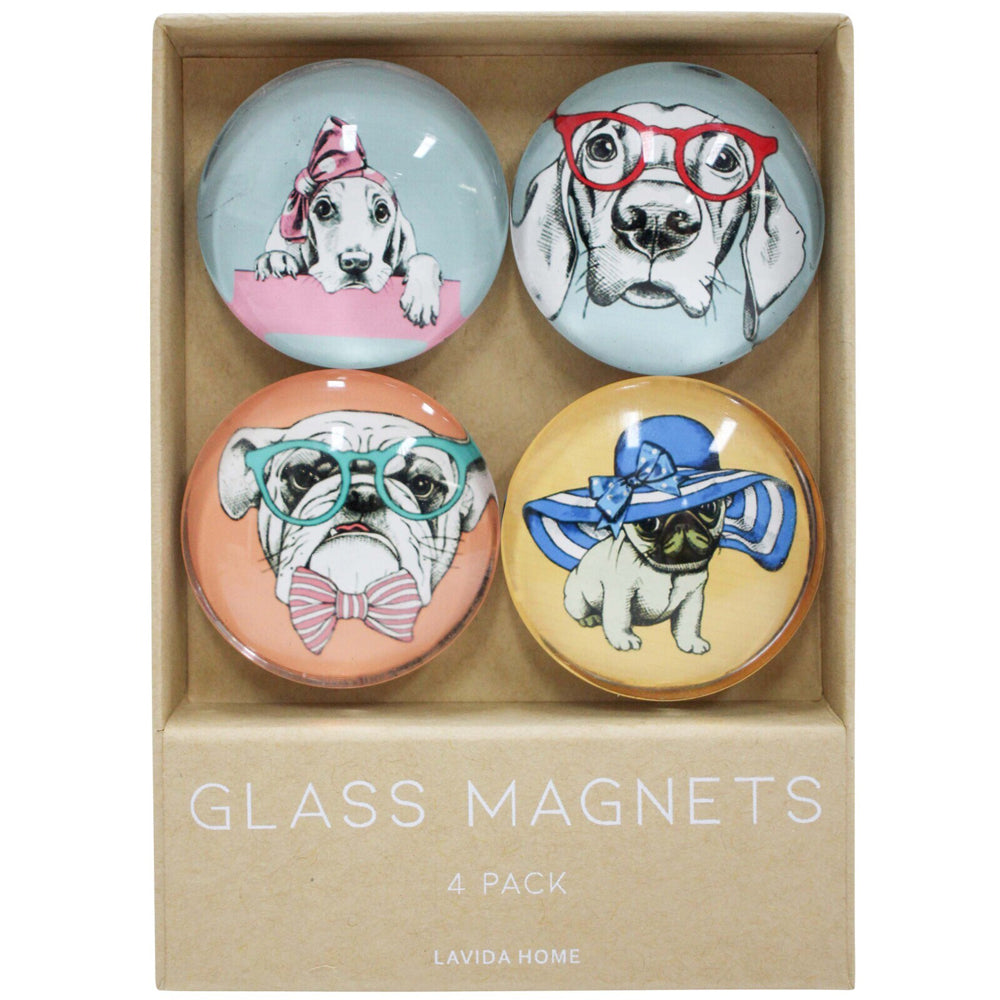 4pc LVD Bow Wow Large Glass 13.5cm Fridge Magnet Round Set