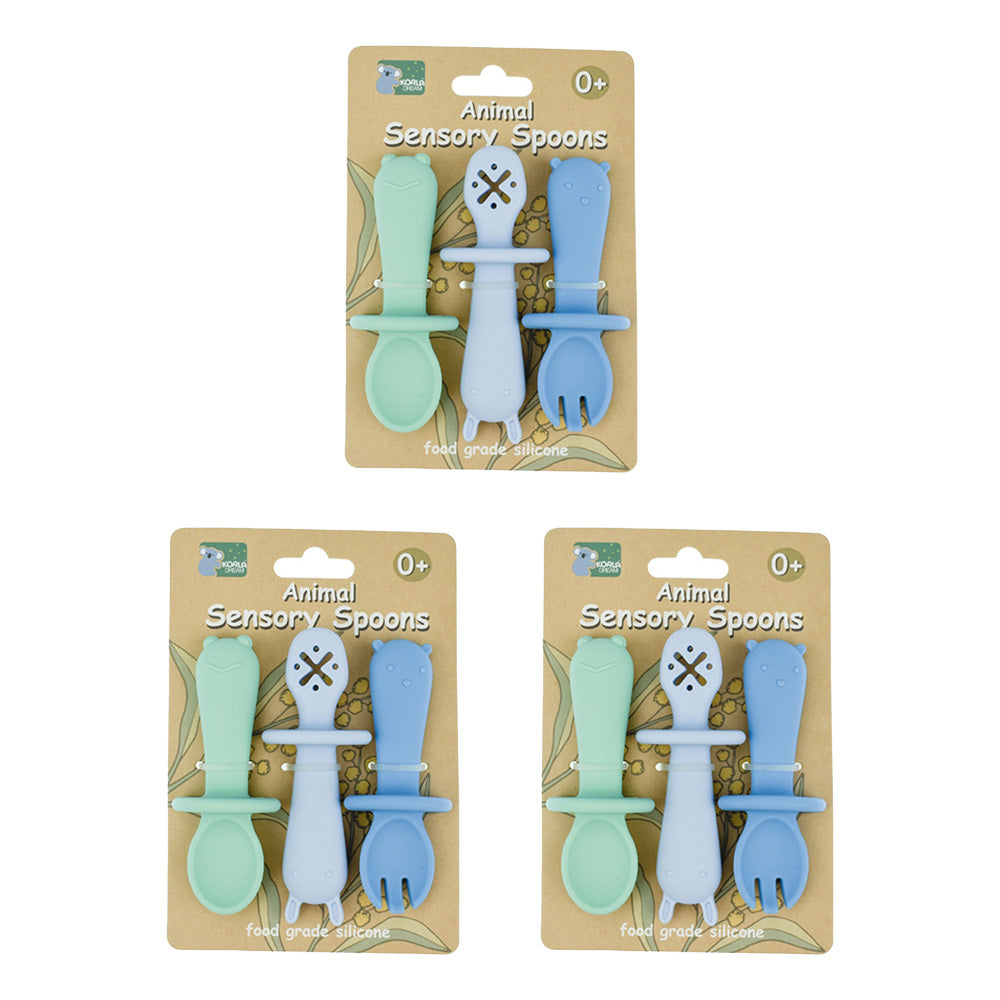 9pc Koala Dream Silicone Animal Sensory Spoons - Blue Green 0y+