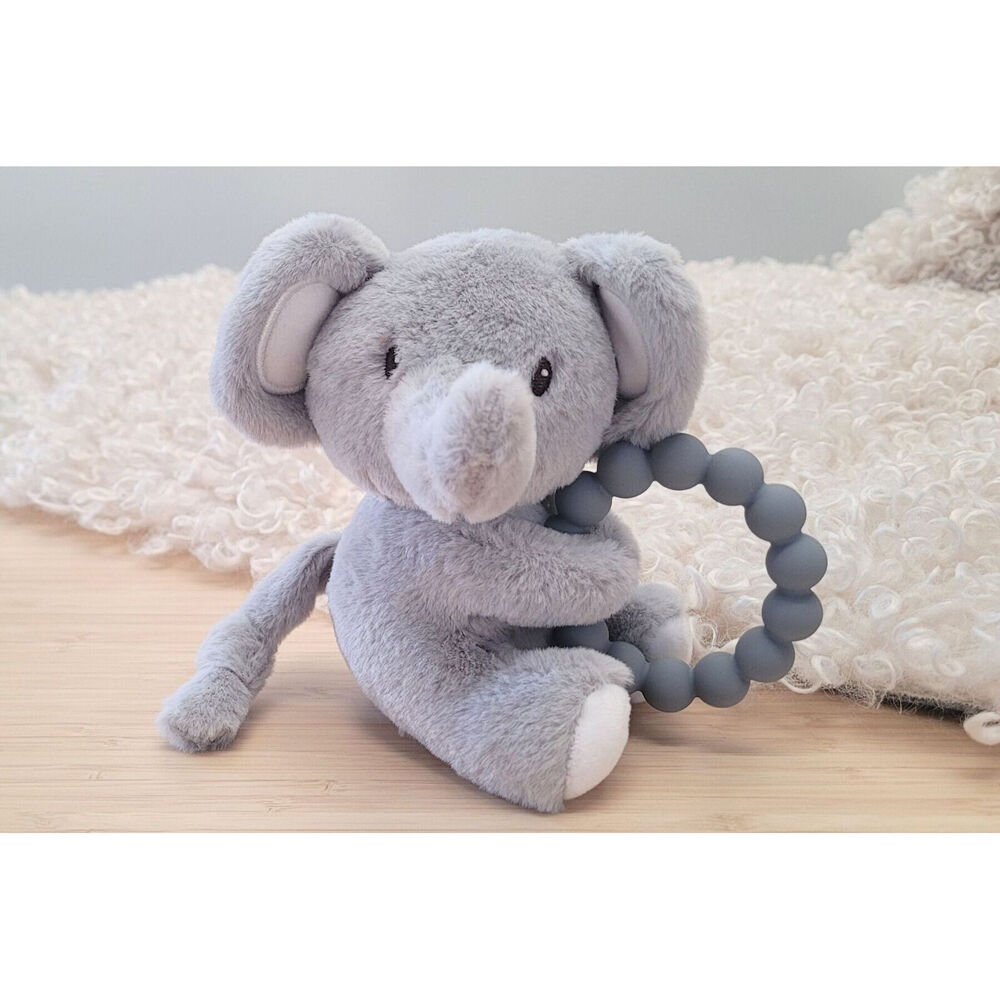 2PK Koala Dream Snuggle Pal Ellis Elephant With Silicone Teething Ring Grey