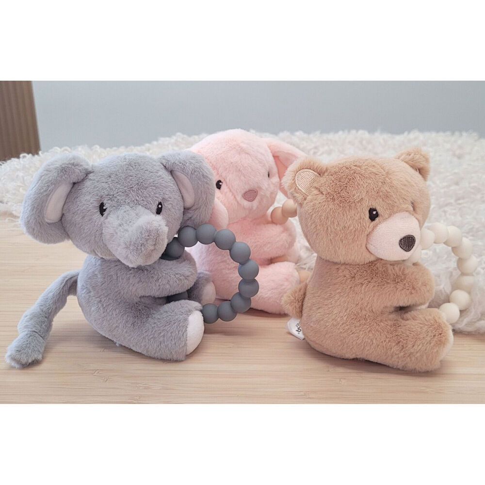 2PK Koala Dream Snuggle Pal Ellis Elephant With Silicone Teething Ring Grey