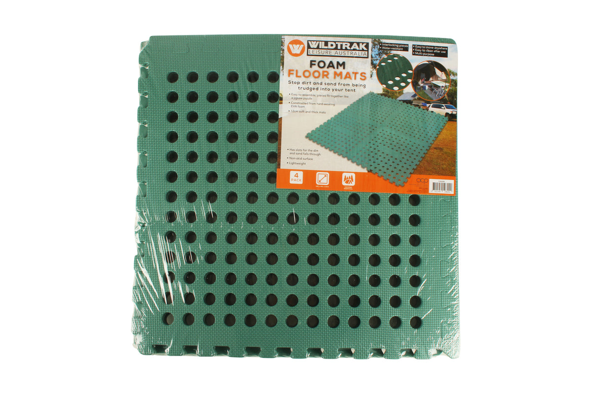 4PK Wildtrak 60x60cm Foam Floor Mats Outdoor Camping - Green