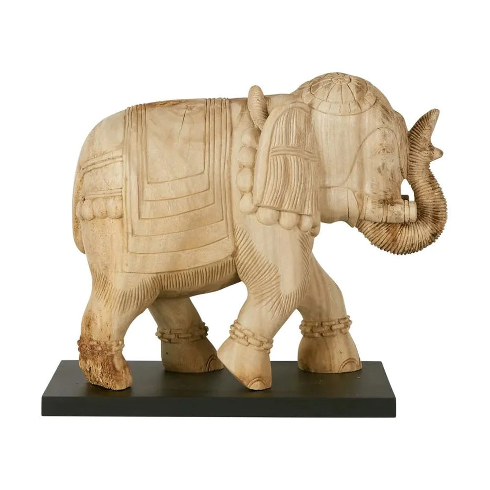Belle Wood Elephant Sculpture Figurine Tabletop Home Decor - Medium