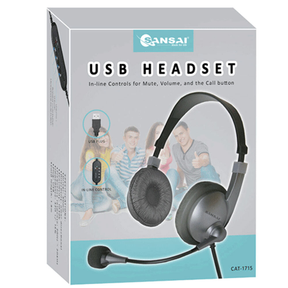 Sansai USB On Ear Headset w/Mic Black