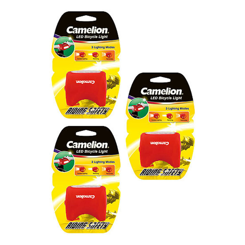 3PK Camelion Silicon Led Red Rear Bicycle Light Inc. Batteries