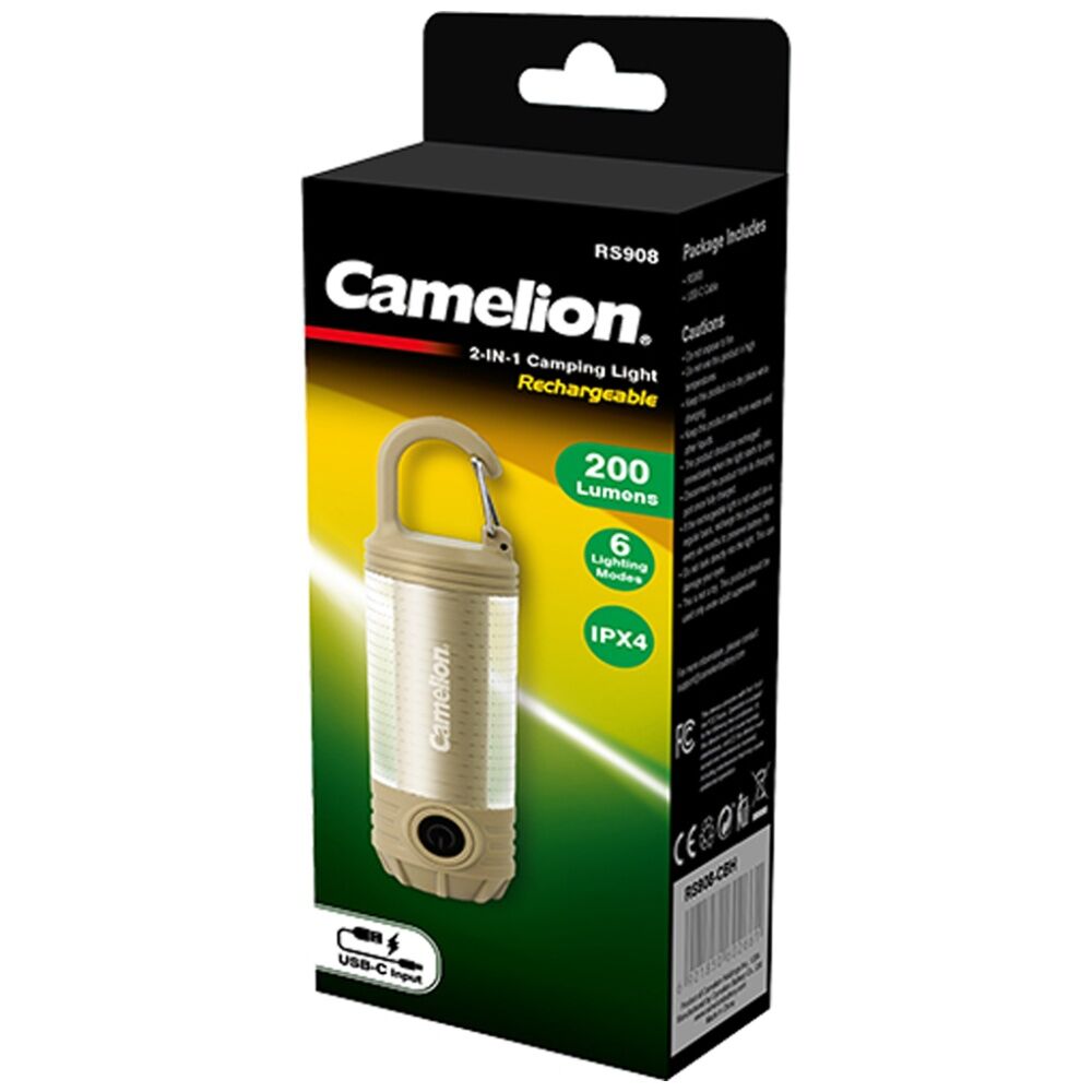 4PK Camelion Rechargeable 2 In 1 Camping/Work Light USB-C Runs Up to 7 Hours