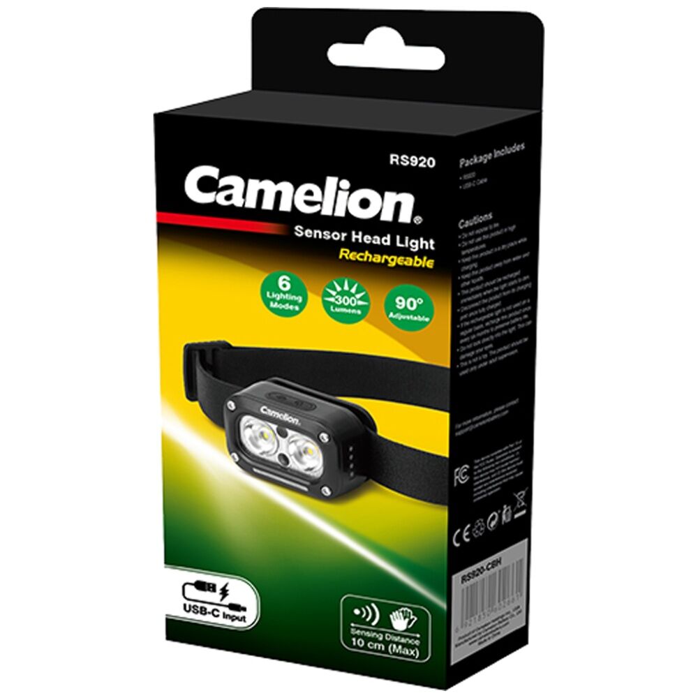 4PK Camelion Rechargeable Dual Sensor Headlight USB-C Runs Up to 4 Hours