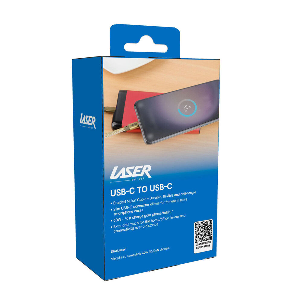 2pc Laser 2m USB-C to C 60W Charging Cable for Samsung & iPhone 16 Gold/Pink