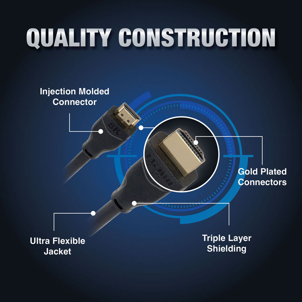 Connect Cable Ultra HDMI 2.1 3m Braided Gold Plated Shielded Audio Black