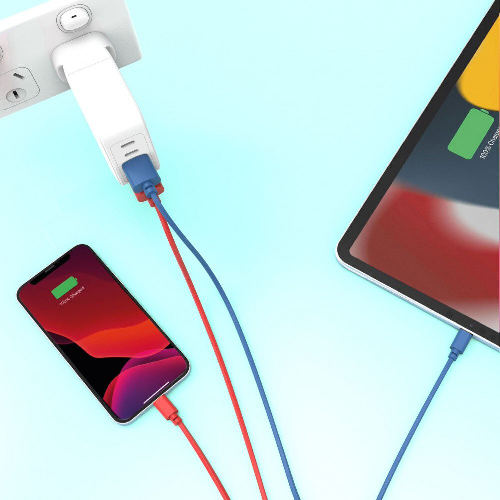 2PK Laser MFi USB-A to 8-Pin Charging Cable 2m For iPhone 14 Red/Blue