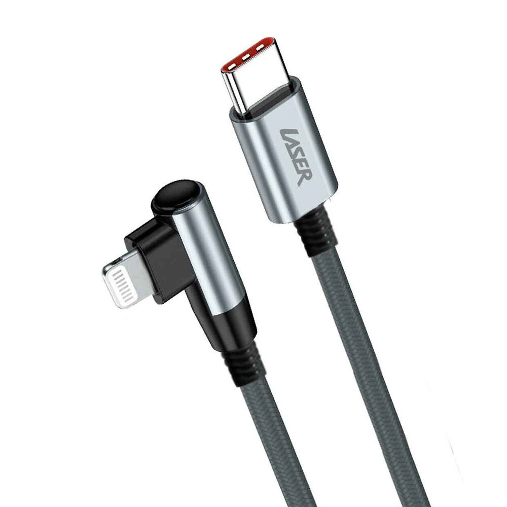 Laser 1m Right Angle 8-Pin to USB-C 18W Braided Charging Cable for Apple