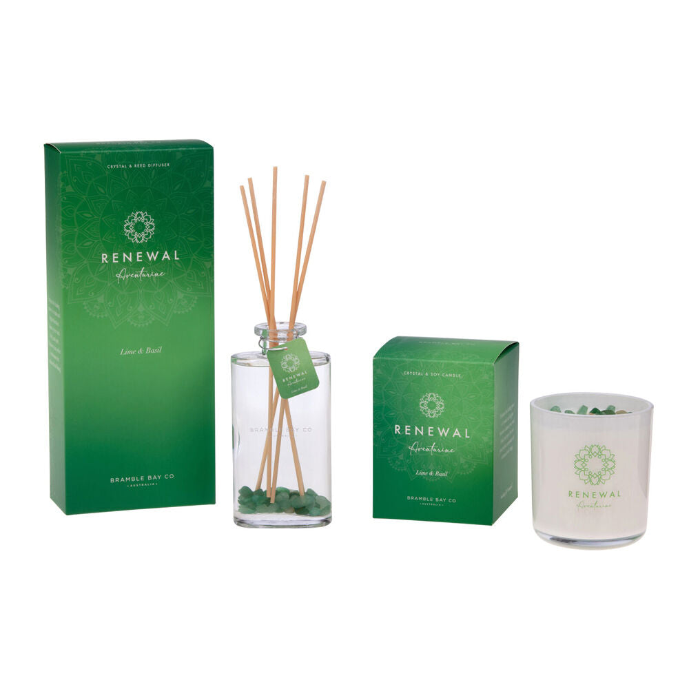Bramble Bay Crystal Boho Aventurine Renewal Candle Lime & Basil 300g