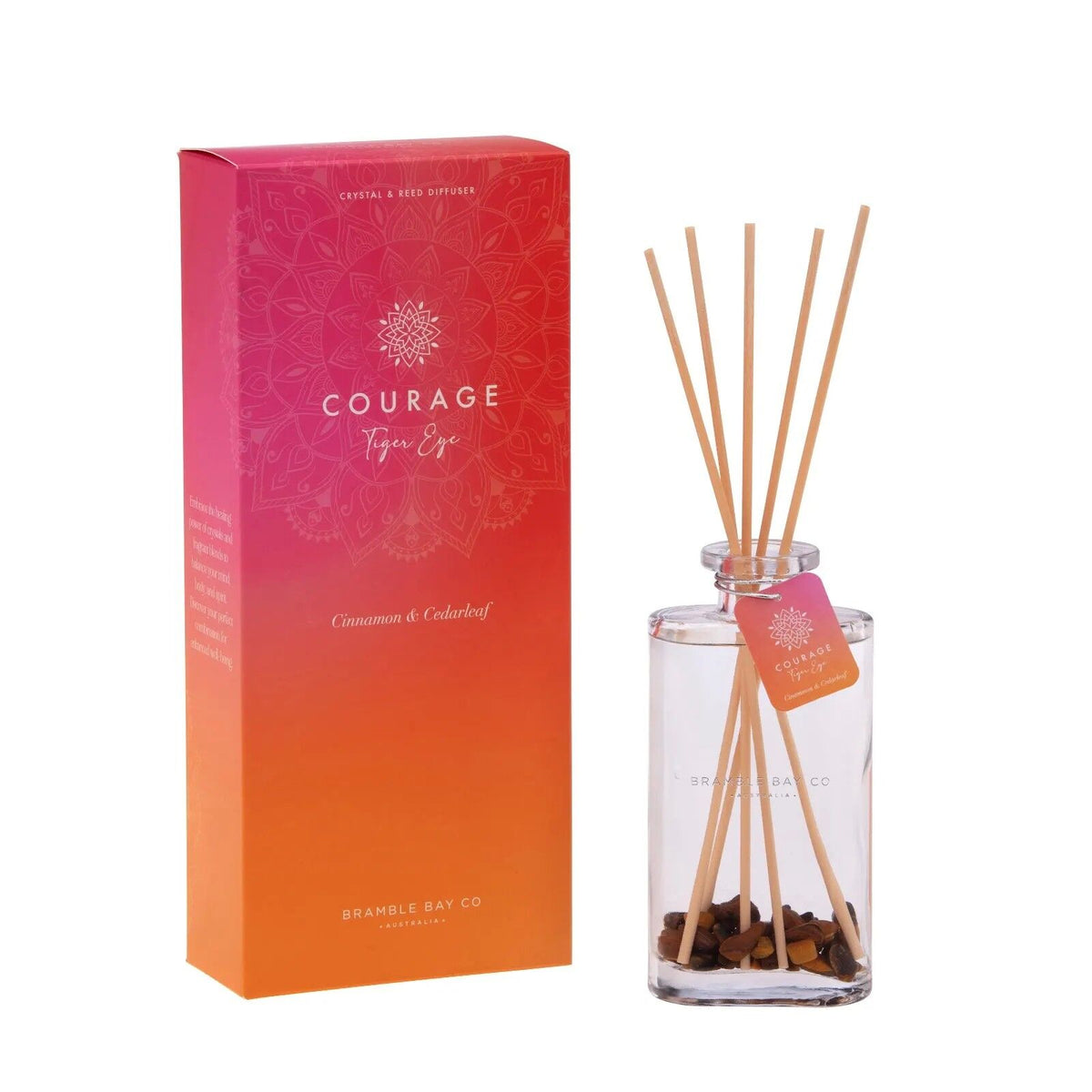 2PK Bramble Bay Diffuser Crystal Boho Courage Tiger Eye Cinnamon Cedarleaf 150ml