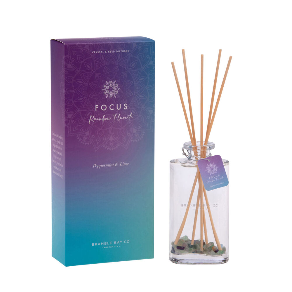 Bramble Bay Diffuser Crystal Boho Focus Rainbow Fluorite Peppermint Lime 150ml