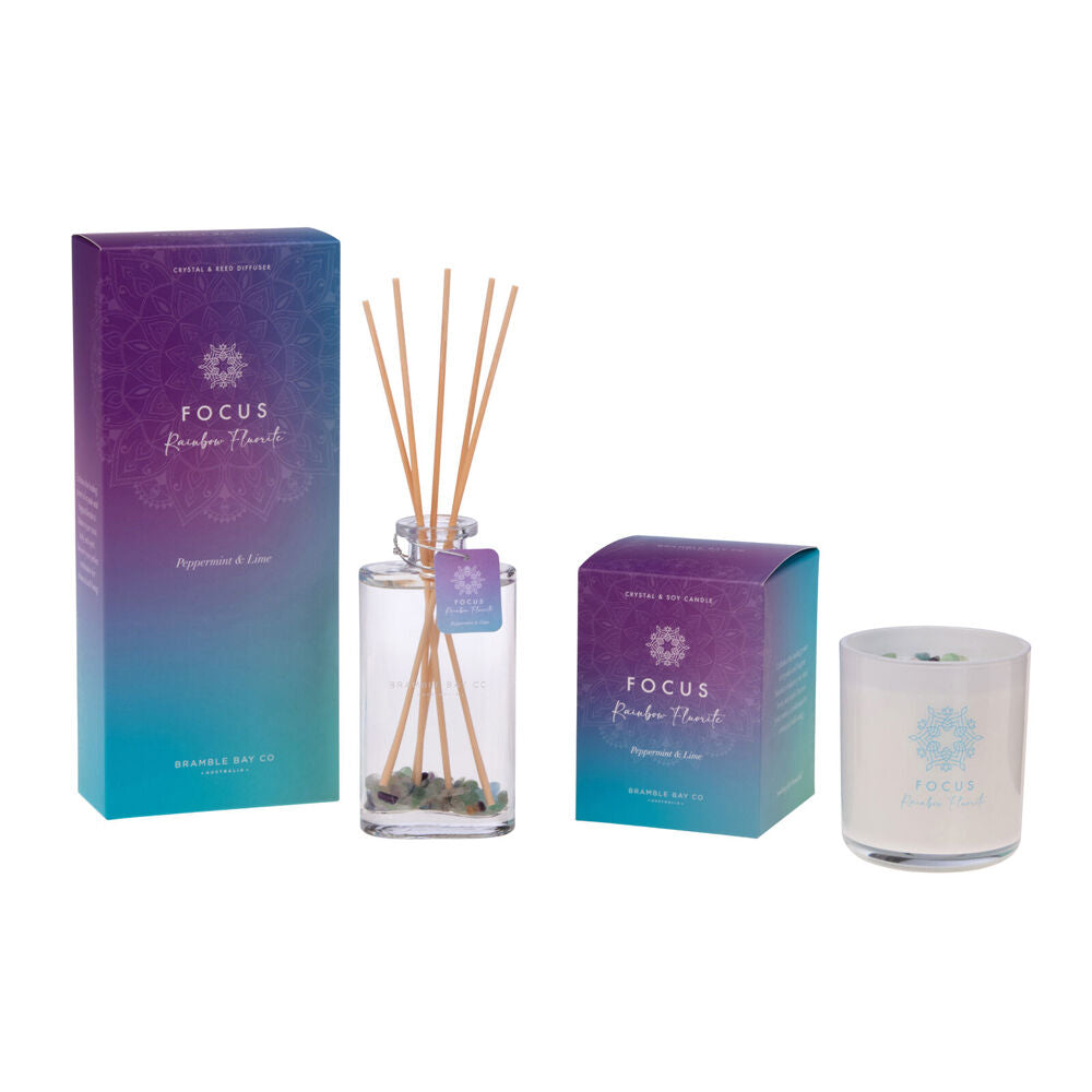 Bramble Bay Diffuser Crystal Boho Focus Rainbow Fluorite Peppermint Lime 150ml