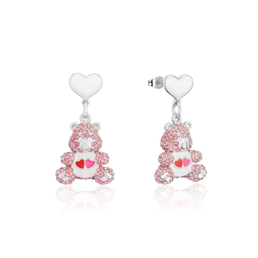 Care Bears Love A Lot Bear Drop Earrings - Gold Plated Brass - Pink