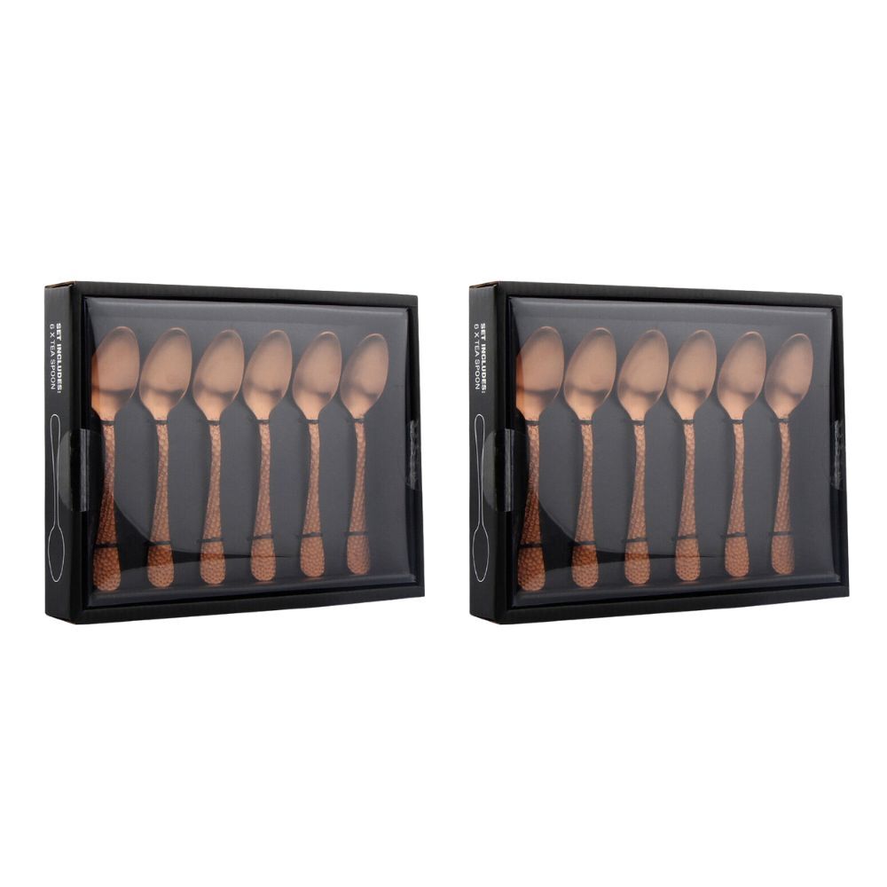 2x 6pc Coffee Culture Satin Copper Stainless Steel Tea Spoon Set 13.5cm