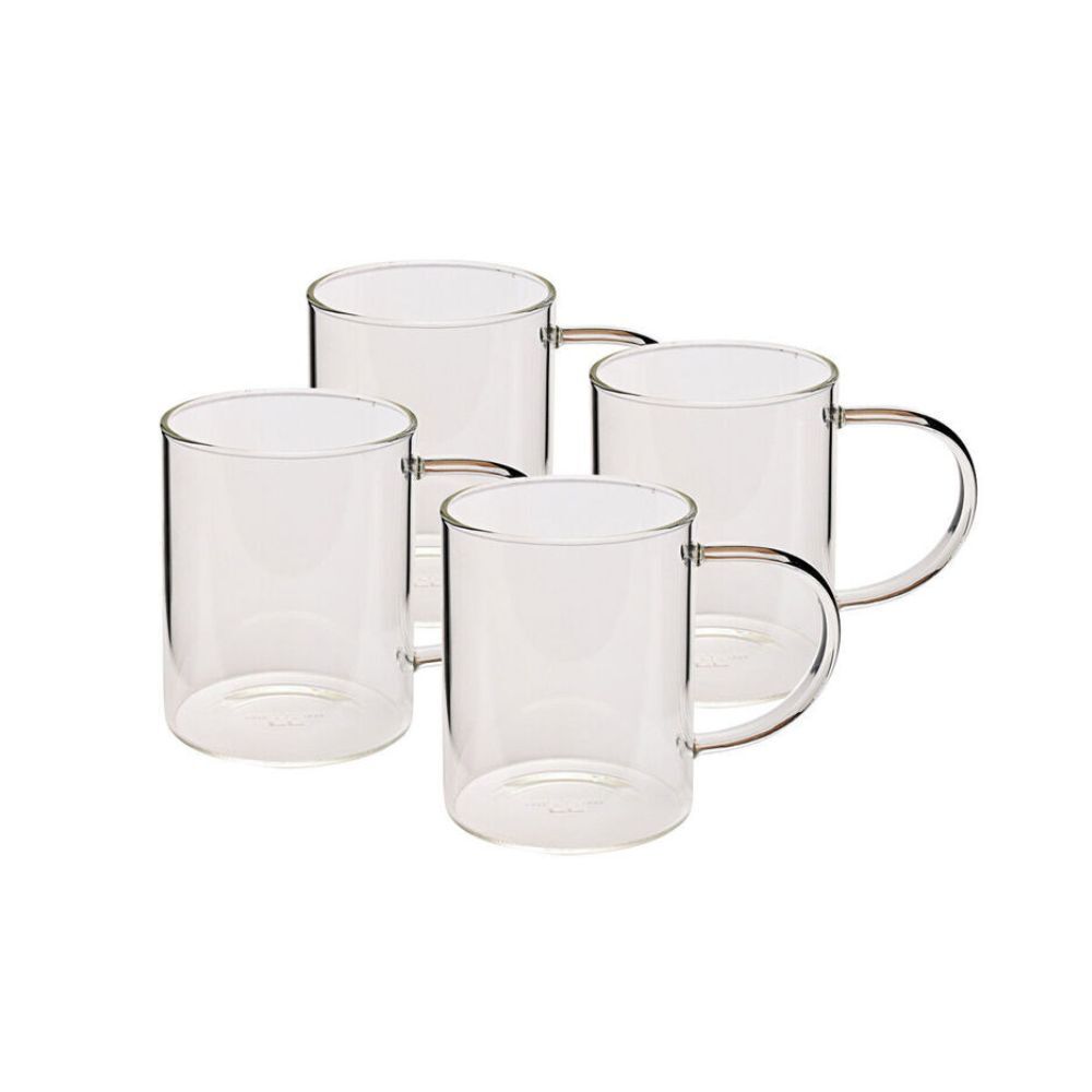 2x 4pcCoffee Culture Ivy 420ml Glass Single Wall Mug Set - Clear
