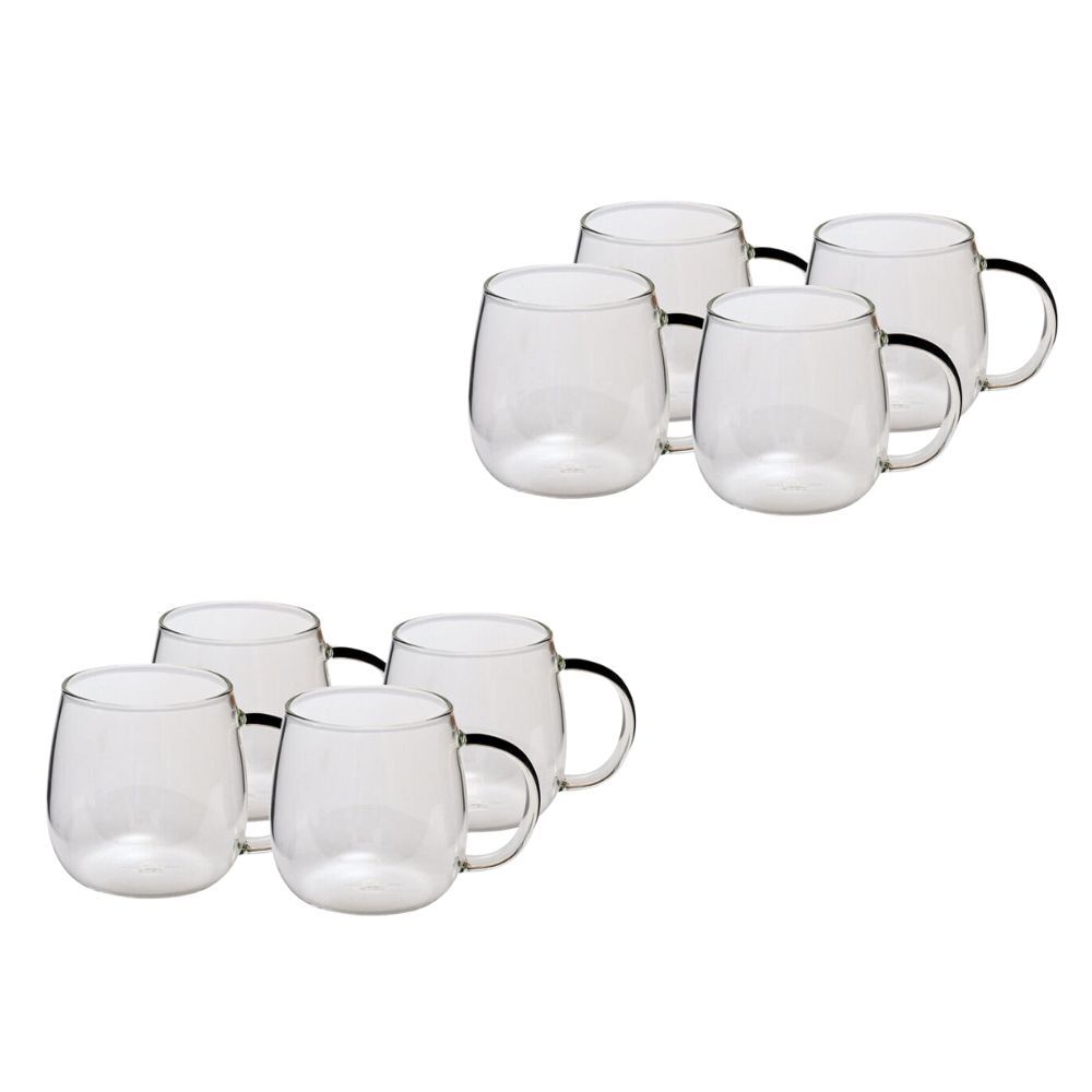 2x 4pc Coffee Culture Arlo 400ml Glass Single Wall Mug Set - Clear
