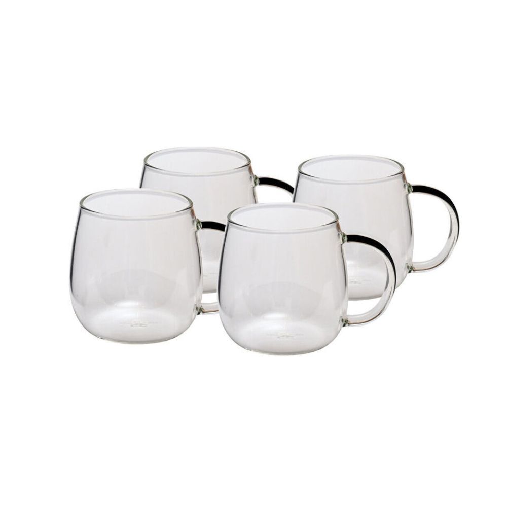 2x 4pc Coffee Culture Arlo 400ml Glass Single Wall Mug Set - Clear