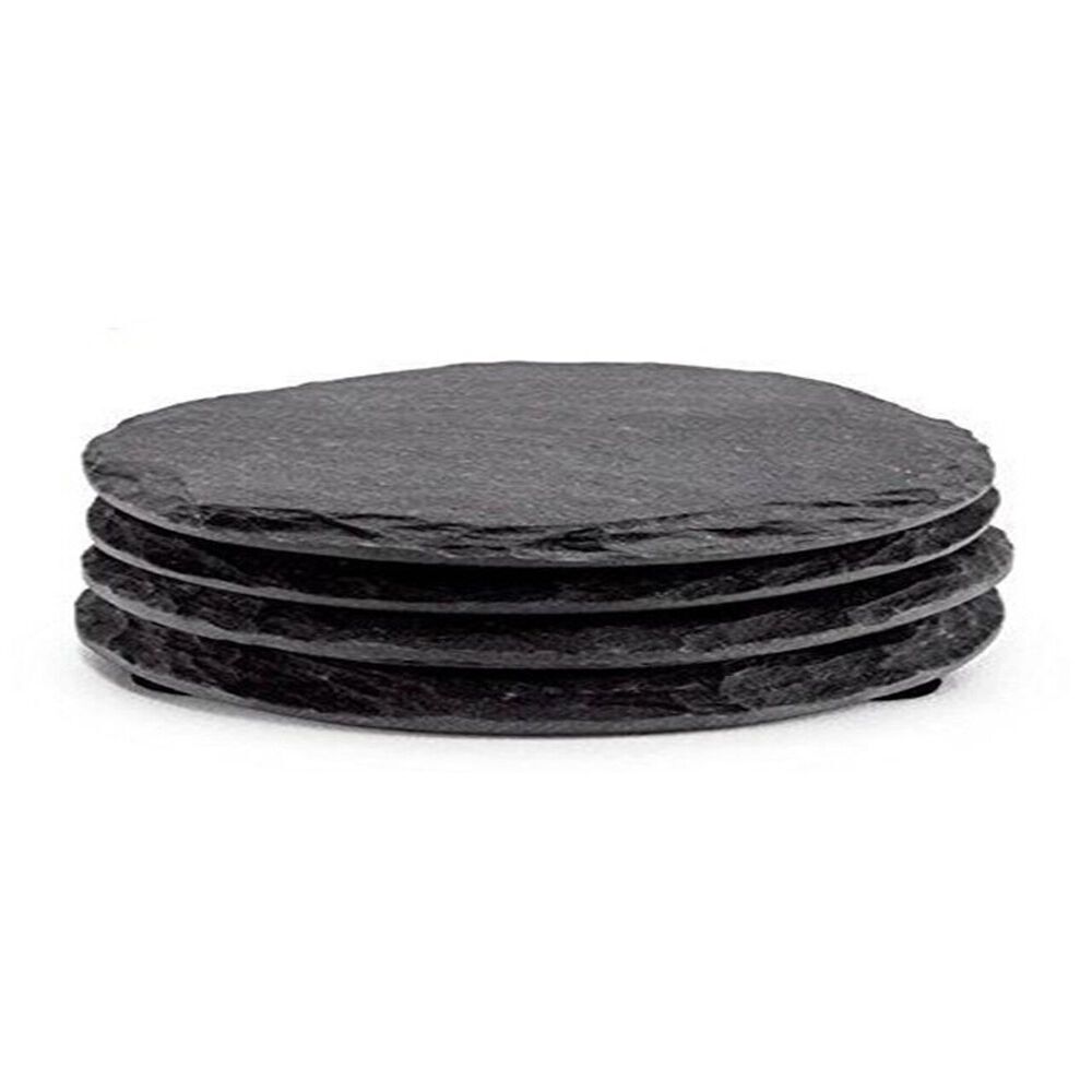3x 4pc Coffee Culture Slate Coaster Round 10cm - Black
