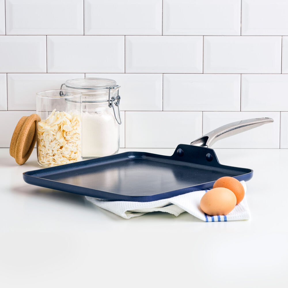 Blue Diamond Classic Aluminium Square Griddle Pan 11 inch Dark Blue