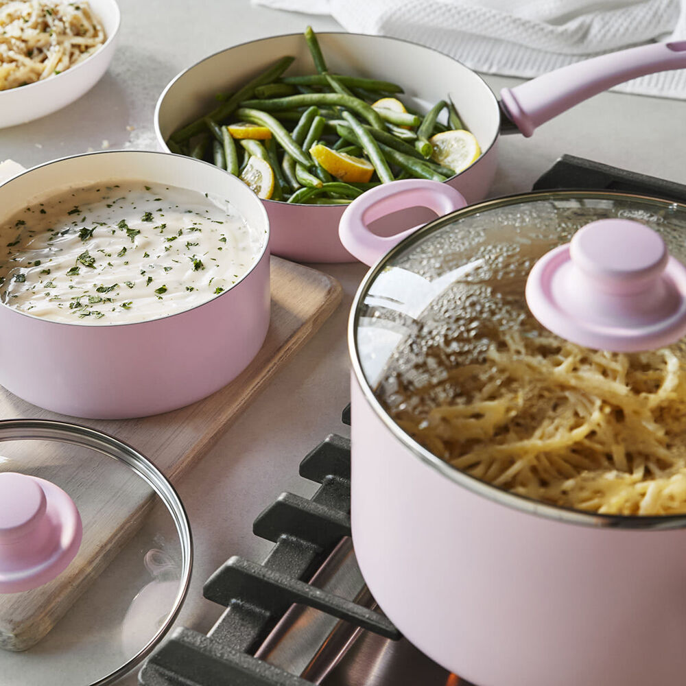 16pc Greenlife Soft Grip Aluminium Cookware Set - Quartz Pink
