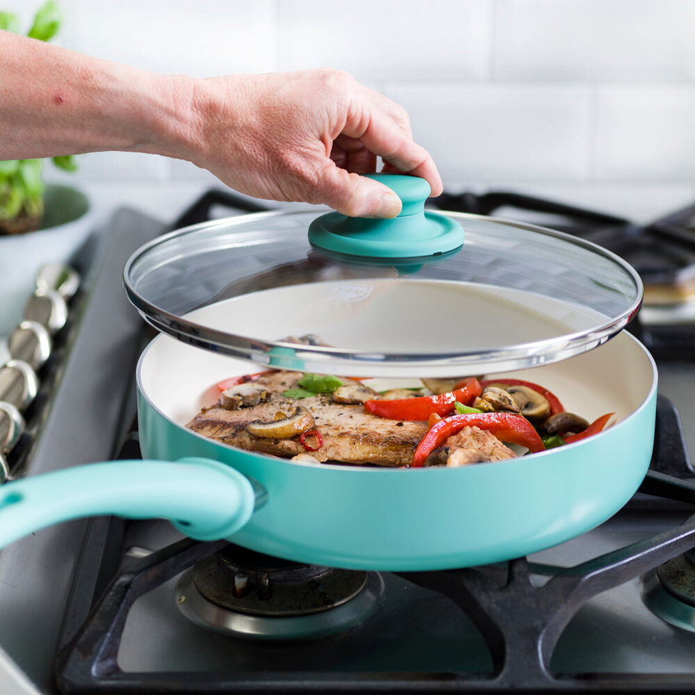 12pc Greenlife Aluminium Soft Grip Cookware Set Turquoise