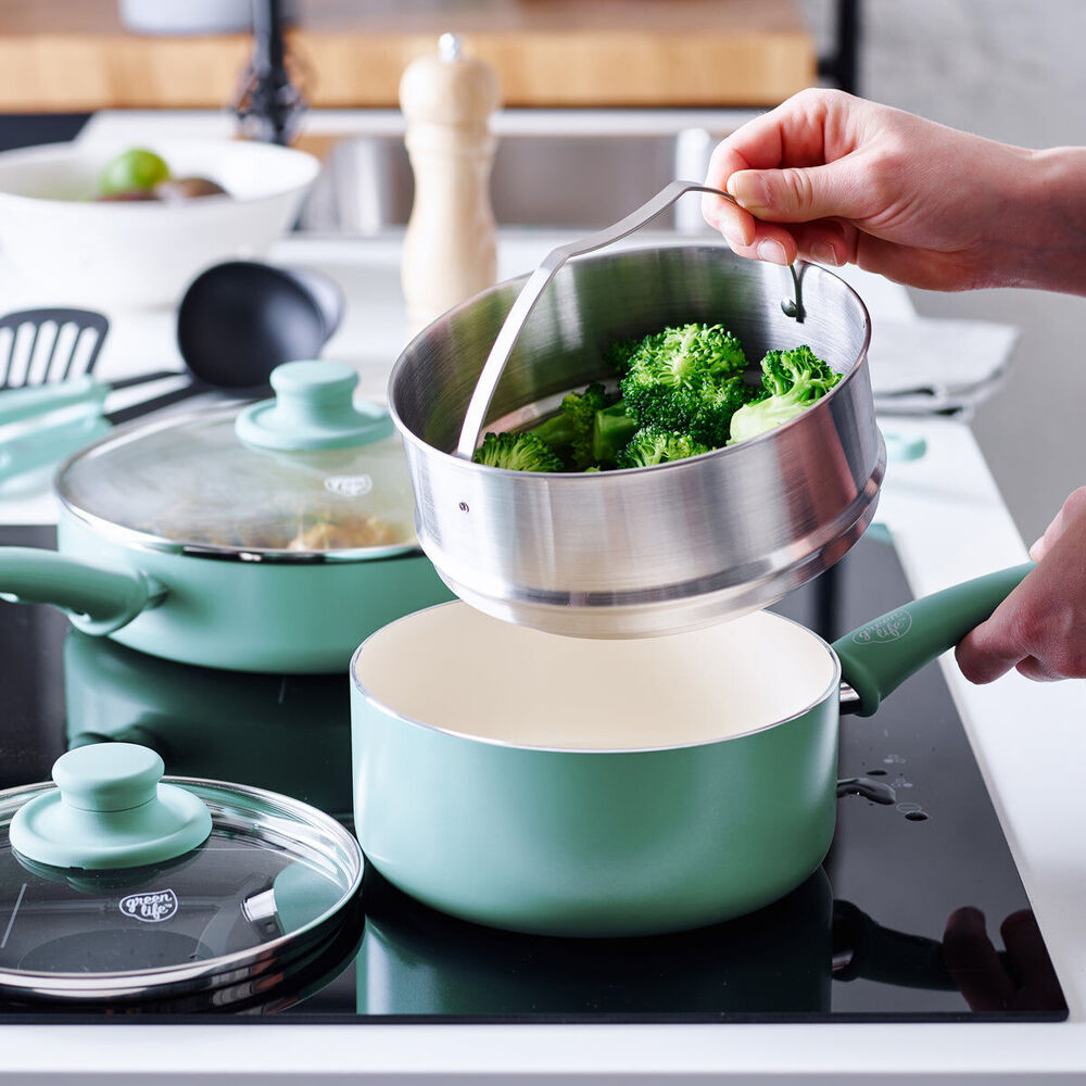 12pc Greenlife Aluminium Soft Grip Cookware Set Turquoise