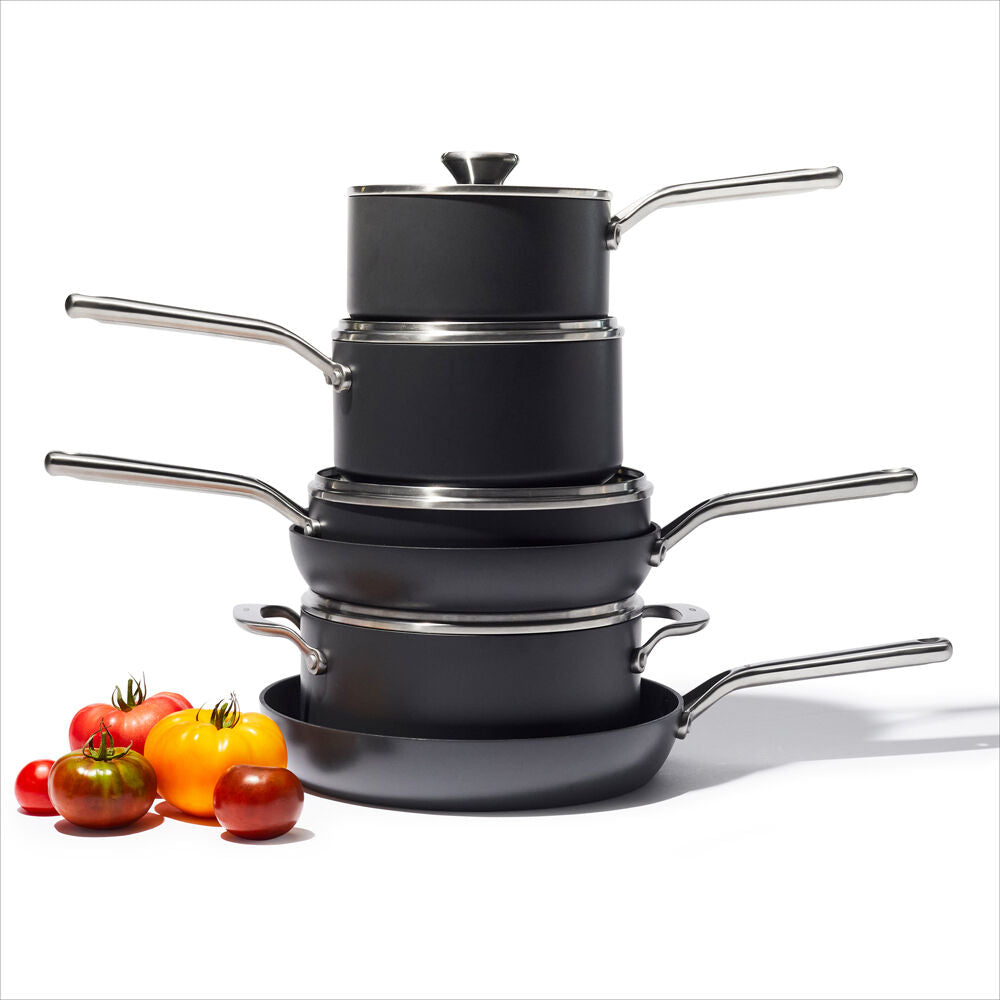 10pc OXO Ceramic Professional Non-Stick Cookware Set Grey