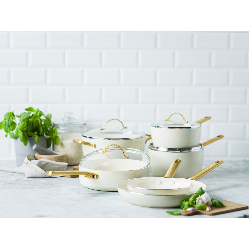 14pc Greenpan Padova Set Ceramic Coating Non-Stick Cooking Pan Cream White