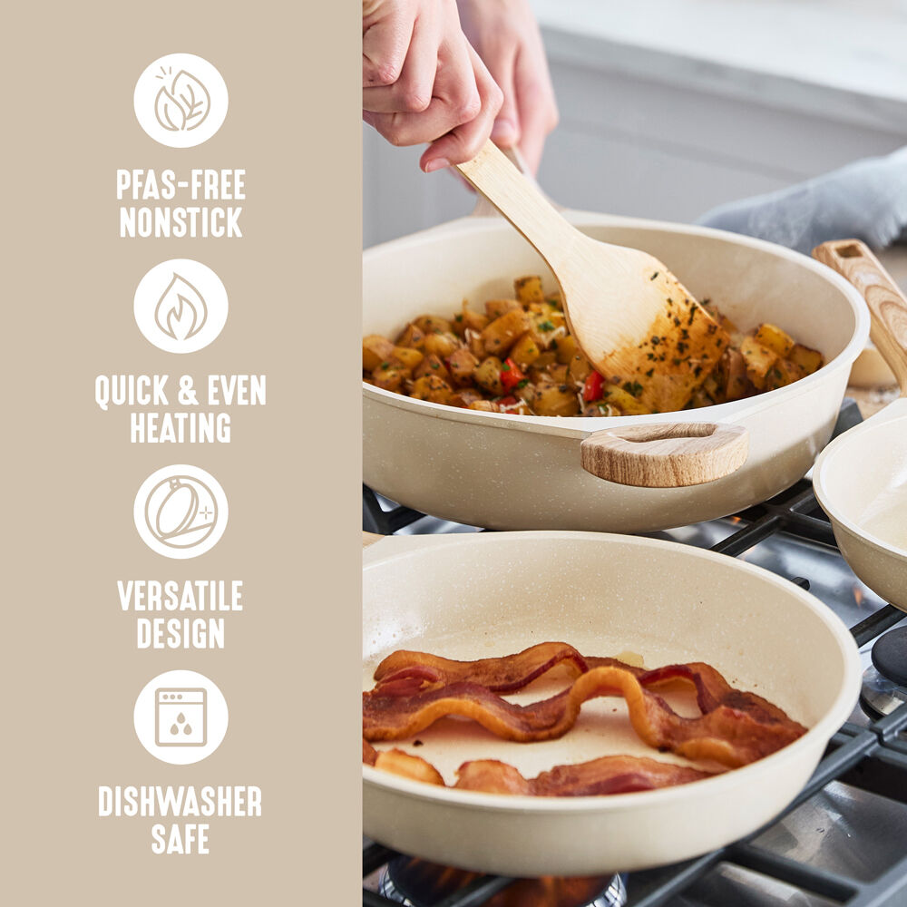 8pc Greenlife Arte Cookware Set Ceramic Coating Cooking Pan Cream White