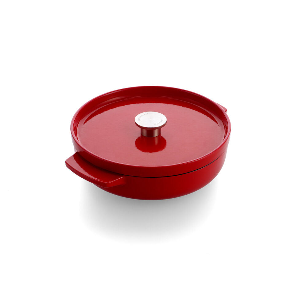KitchenAid 26cm Cast Iron Shallow Covered Casserole Empire Red