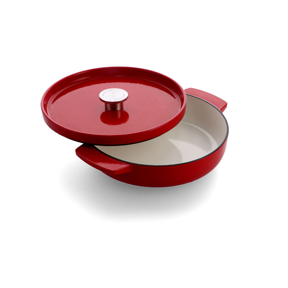 KitchenAid 26cm Cast Iron Shallow Covered Casserole Empire Red