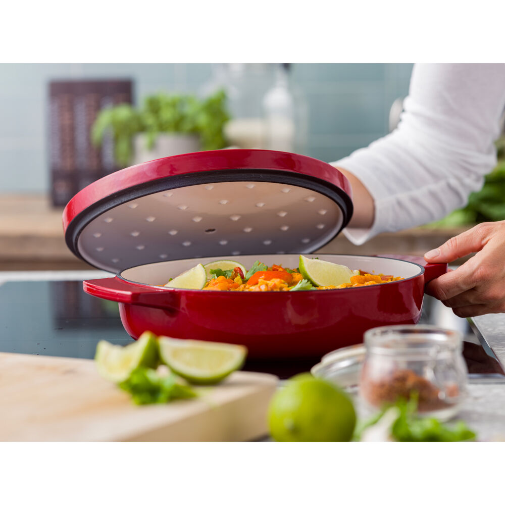 KitchenAid 26cm Cast Iron Shallow Covered Casserole Empire Red