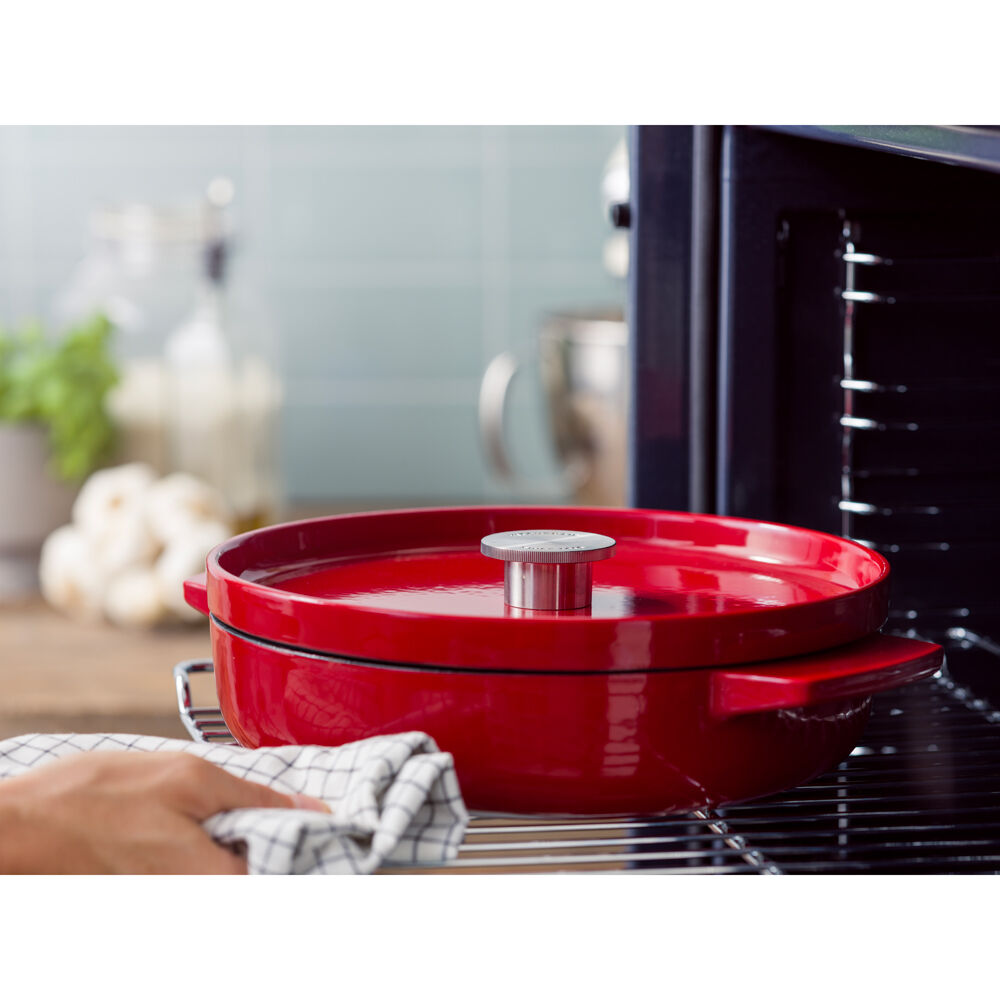 KitchenAid 26cm Cast Iron Shallow Covered Casserole Empire Red