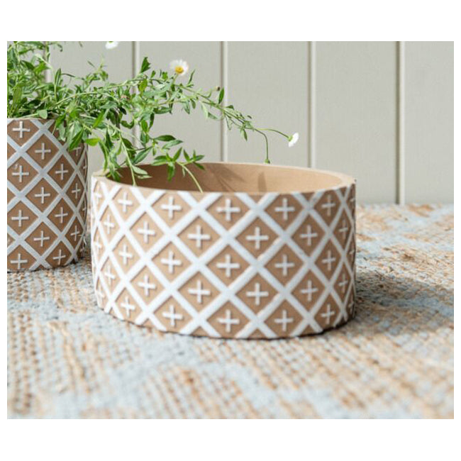 2PK Darlin Concrete 18cm Henry Round Planter Home Decor Brown