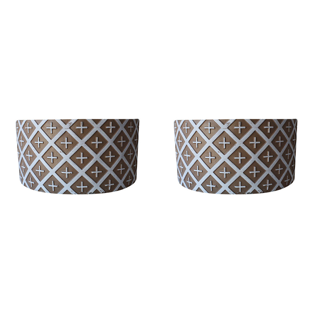 2PK Darlin Concrete 18cm Henry Round Planter Home Decor Brown
