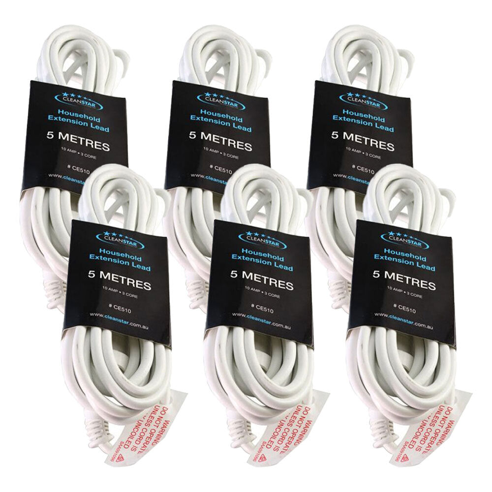 6PK Cleanstar 5m Household Indoor Extension Lead - White