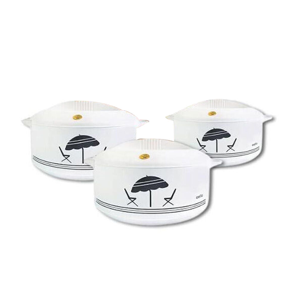 3pc Cello Jumbo Exl Stainless Steel Hot Pot Casserole Set Food Warmer White