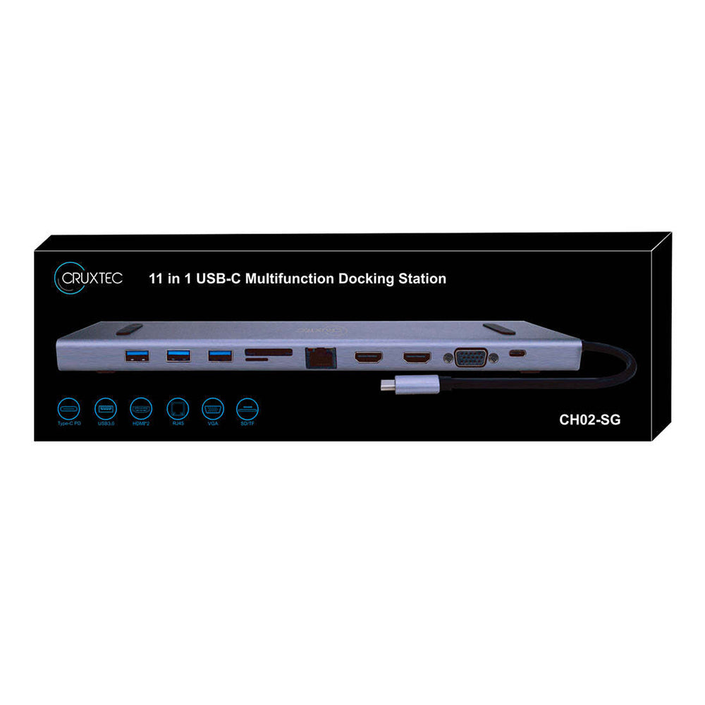 Cruxtec CH02-SG 11 in 1 USB-C Multifunction Docking Station with 100W PD