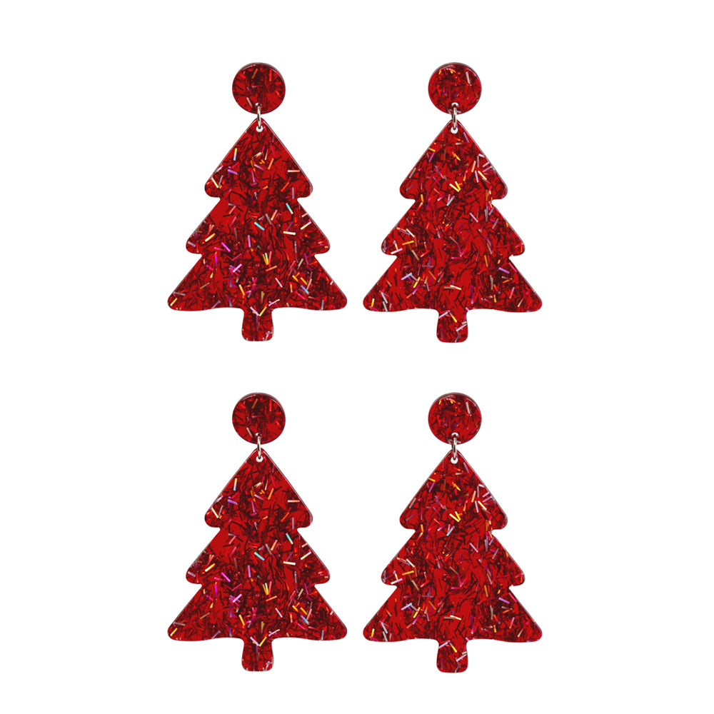 2PK Splosh Stainless Steel Christmas Tree Earrings - Red