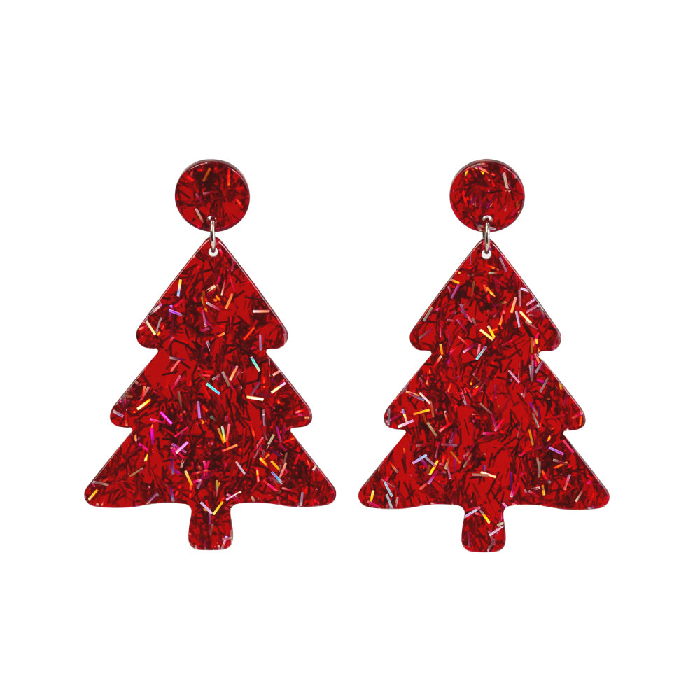 2PK Splosh Stainless Steel Christmas Tree Earrings - Red